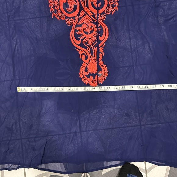 Beach Cover Up Mid-Length Kaftan with coral embroidery - Picture 16 of 16